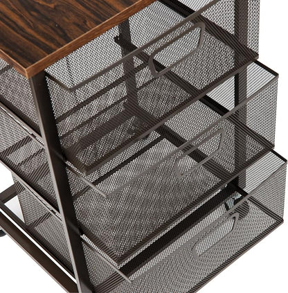 Mind Reader 3 Drawer Storage Organizer with Wood Top, Rolling Office Organizer Cabinet with Wheels, Office, Metal Mesh, Black