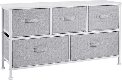 Amazon Basics Extra Wide Fabric 5-Drawer Storage Organizer Unit for Bedroom Closet, White