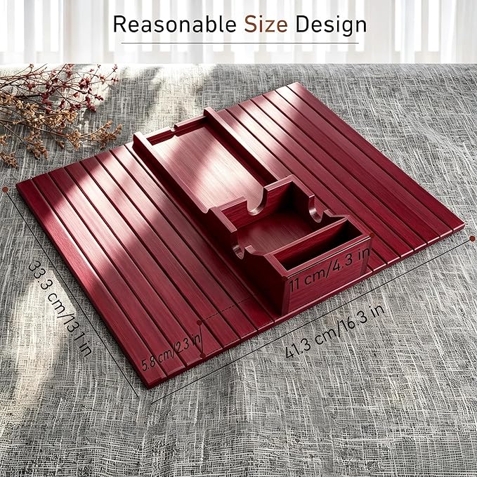 Yoshiky Bamboo Couch Armrest Table, Couch Arm Tray with Removable Couch Cup Holder, 2 in 1 Design Foldable Anti-Slip Bamboo Couch Tray and Sofa Cup Holder for Drink