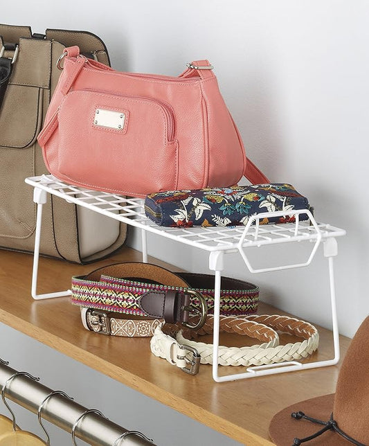 Whitmor Stackable Wire Shelf Organizer, Metal Cabinet Organizer, Space Saving Storage Shelf, Foldable Shelf riser for Kitchen, Closet, Bathroom, 7 x 18 x 7 Inches, White