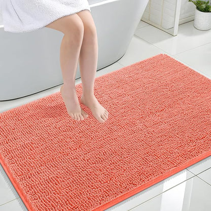 OLANLY Large Bathroom Rugs 47x32, Extra Soft Absorbent Chenille Bath Rugs, Rubber Backing Quick Dry, Machine Washable Bath Mats for Bathroom Floor, Tub and Shower, Home Decor Accessories, Coral