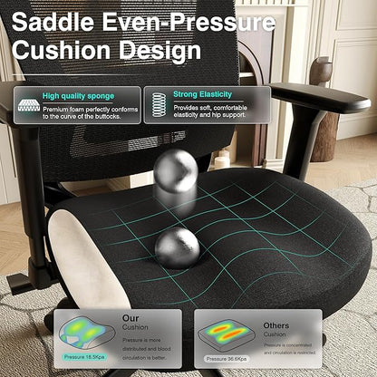 ELABEST T96C Ergonomic Home Office Chair, Mesh Computer Desk Chair with 4D Armrests, Adjustable Lumbar Support,Rolling Swivel Task Chair for Long Hours, Sponge Cushion