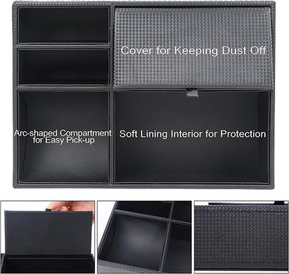Zcaukya Men's Valet Tray, Jewelry Box Nightstand Organizer with 5 Compartments for Phone Keys Wallet Watch Glasses, Faux Leather Dresser Entryway Catchall Holder for Father's Day Gift (Black)