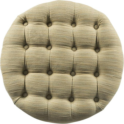 Homepop Home Decor |N8264-F1077 | Button Tufted Woven Round Storage Ottoman | Ottoman with Storage for Living Room & Bedroom, Tan & Cream Tweed