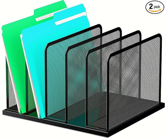 Kuntine.B Desk File Organizer Upright Mesh Desktop Organizer File Sorter Office Organization File Holder for Home, Office & Classroom (Black, 1 Pack 5-Section)