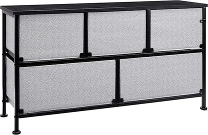 Amazon Basics Extra Wide Fabric 5-Drawer Storage Organizer Unit for Bedroom Closet, Black