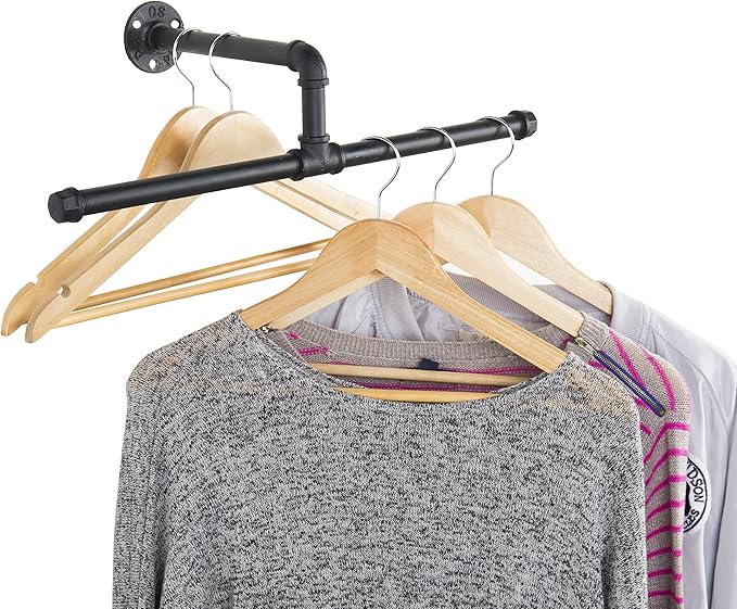 MyGift Matte Black Metal Hanging Clothes Rod, 20 Inch Industrial Pipe Garment Bar for Closet