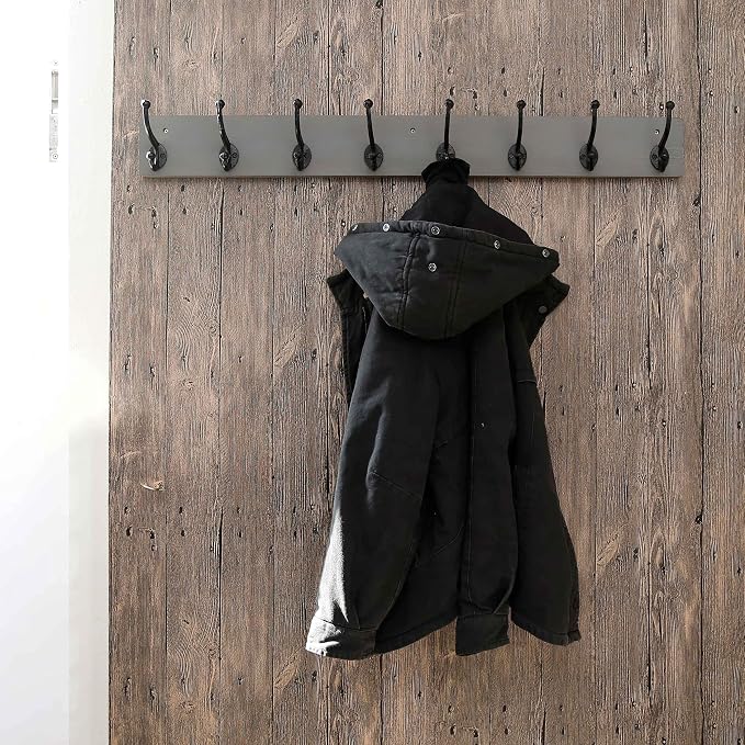 WEBI Rustic Coat Rack Wall Mount,35.43" Long 8 Cast Iron Coat Hooks Wall Mounted,Heavy Duty Wall Coat Hanger Hooks for Hanging Coats,Clothes,Gray