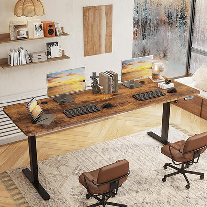 Monomi 86.6" Electric Standing Desk for Home Office - Large Adjustable Height Desk with 178 lbs Weight Capacity, 3 Memory Presets, Quiet Motor, Anti-Collision (Rustic Brown)