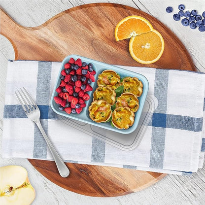 Bentgo Prep - 2-Compartment Snack Containers with Lids - Reusable, Microwaveable, Durable PFAS & BPA-Free, Freezer and Dishwasher-Safe Meal Prep Food Storage - 10 Trays & 10 Lids (Sky)