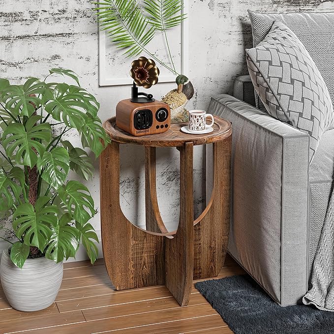 COZAYH Rustic Farmhouse End Table, French Country Accent Side Table for Family, Dinning or Living Room, Small Spaces, Modern, Round, Brown End Table
