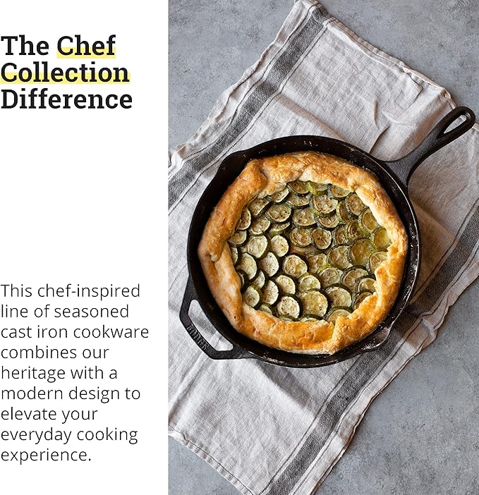 Lodge 12" Cast Iron Skillet - Chef Collection - Perfect Sear - Ergonomic Handles - Superior Heat Retention - Cast Iron Cookware & Skillet
